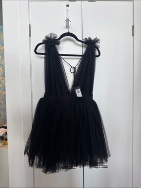 Black Tulle Mini Dress with Bow Shoulder Straps